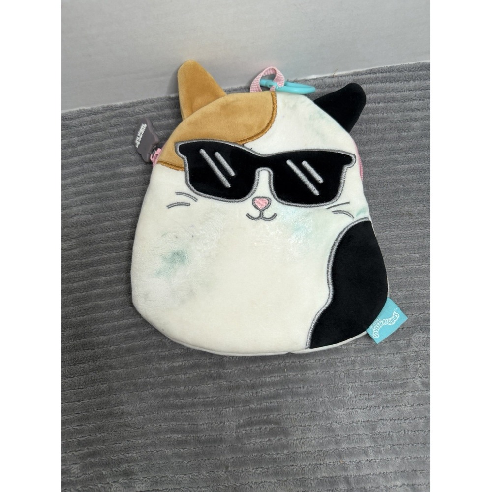 Squishmallows Cam the Cat Pouch Travel Pouch W/Zipper Closure and Carabiner Clip